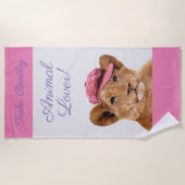Lion Cub in Hat Personalize Name & Message Strandtuch (Vorderseite)