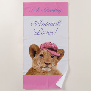 Lion Cub in Hat Personalize Name & Message Strandtuch