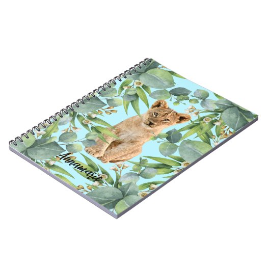 Lion Cub Niedlicher Aquamariner Dschungel Grünwald Notizblock (Linke Seite)