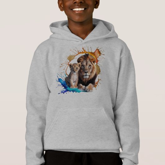 Lion Cub Paint Splatter Pullover Hoodie - Boys (Vorderseite)