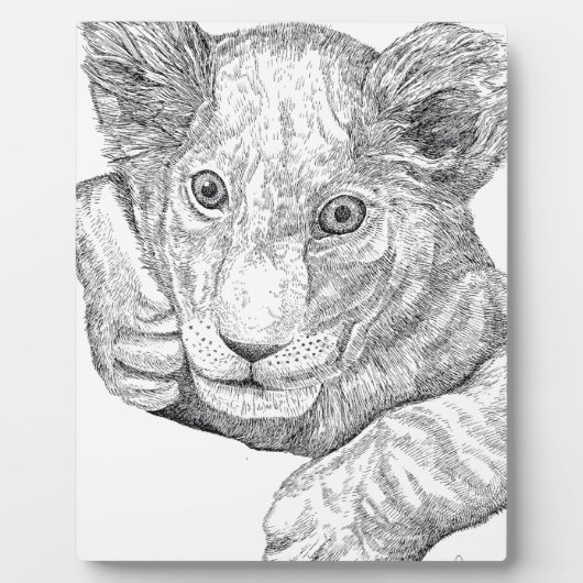 Lion Cub Pen und Tinte Fotoplatte (Vorderseite)