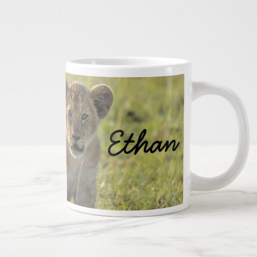 Lion Cub Personalize Name Serious Jumbo-Tasse (Rechts)