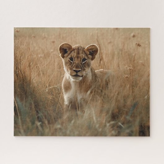 Lion Cub pinkelt durch das Grass Jigsaw Puzzle (Horizontal)
