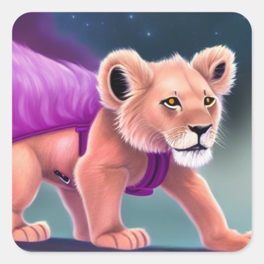 Lion Cub Quadratischer Aufkleber (Vorderseite)