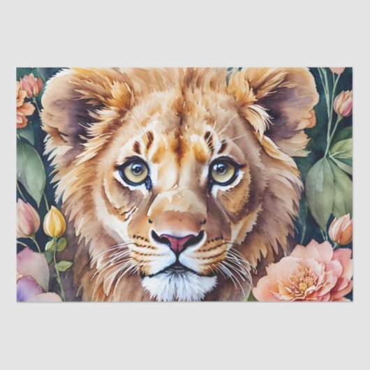 Lion Cub Watercolor Floral Seidenpapier (Vorderseite)