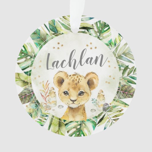 Lion Cub Watercolor Weihnachtsbaum Name Ornament (Vorderseite)