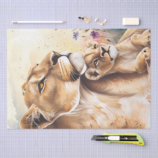 Lion Cub Wildblume Aquarellfarben Seidenpapier (Handwerk)