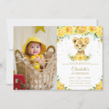 Lion Cub Yellow Floral Gold 1. Geburtstag Foto