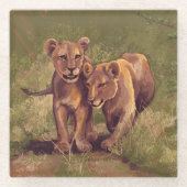 Lion Cubs Art Glasuntersetzer (Vorderseite)