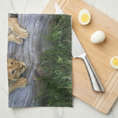 Lion Cubs auf Log Geschirrtuch (Viertel Falte)