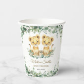 Lion Cubs Greenery Twin Boys Baby Shower  Pappbecher (Vorderseite)