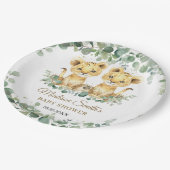Lion Cubs Greenery Twin Boys Baby Shower Pappteller (Schrägansicht)