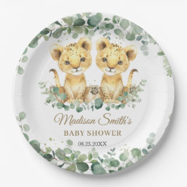 Lion Cubs Greenery Twin Boys Baby Shower  Pappteller