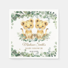 Lion Cubs Greenery Twin Boys Baby Shower  Serviette