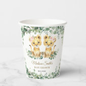 Lion Cubs Greenery Twin Girls Baby Shower  Pappbecher (Vorderseite)