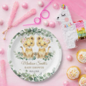 Lion Cubs Greenery Twin Girls Baby Shower  Pappteller (Party)
