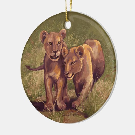 Lion Cubs Keramik Ornament (Links)