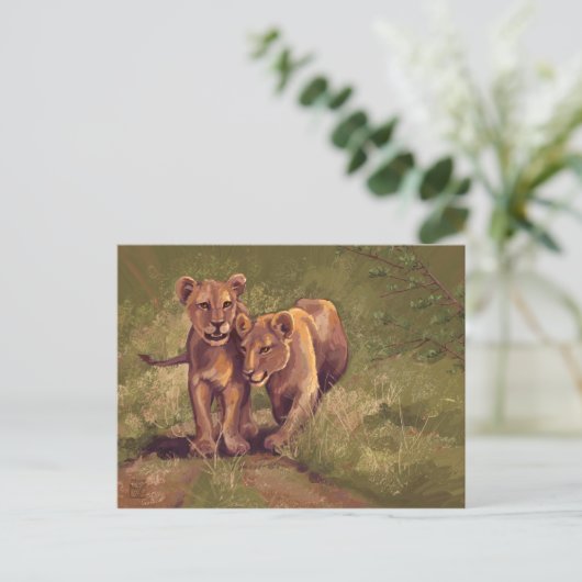 Lion Cubs Postkarte (Stehend Vorderseite)
