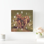 Lion Cubs Quadratische Wanduhr (Zuhause)