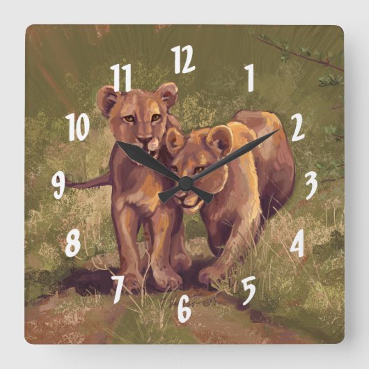 Lion Cubs Quadratische Wanduhr (Vorderseite)