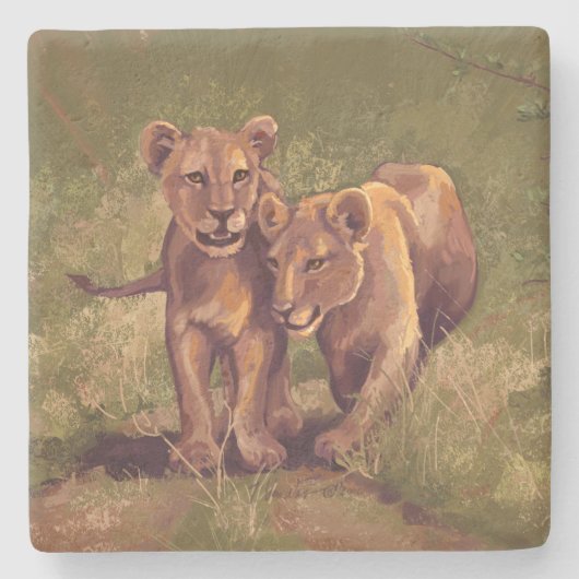 Lion Cubs Steinuntersetzer (Vorderseite)