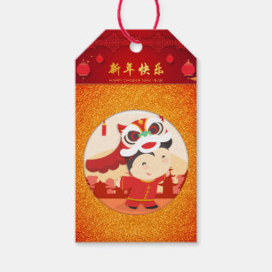 Lion Dance Chinese New Year Kid Gift Tag Geschenkanhänger