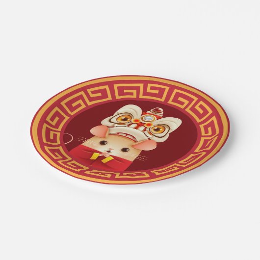 Lion Dancer Rat Pappteller (Schrägansicht)