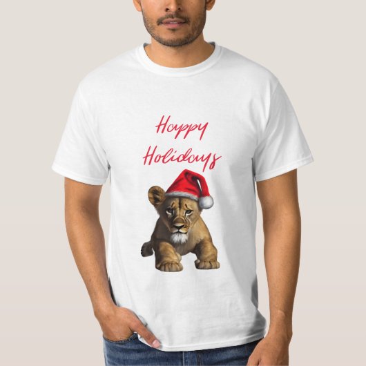 Lion, der einen Santa Claus-Hut-T - Shirt trägt (Vorderseite)