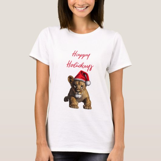 Lion, der einen Weihnachtshut trägt T-Shirt (Vorderseite)