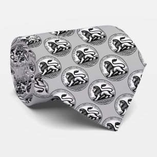 Lion Disk Pattern - Schwarz und Weiß auf Light Gra Krawatte