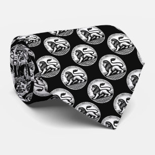 Lion Disk Pattern - Schwarz und Weiß auf Schwarz Krawatte