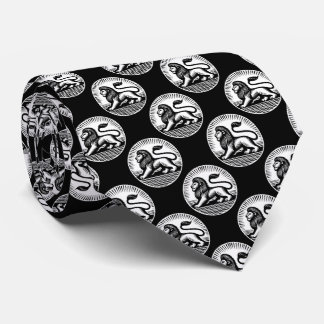 Lion Disk Pattern - Schwarz und Weiß auf Schwarz Krawatte