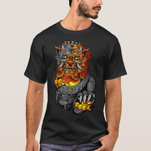 Lion Door Guardian Statue Fu Dog oder Foo Dog T-Shirt (Vorderseite)