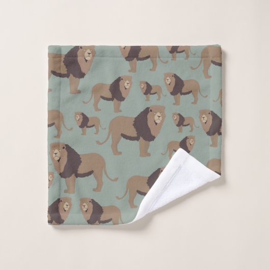 Lion Exotic Animal Muster Sage Green Badhandtuch Set (Waschlappen)