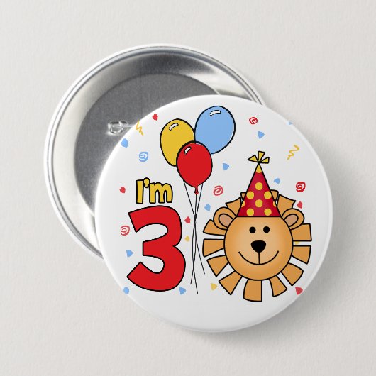 Lion Face 3 Birthday Button (Vorne & Hinten)