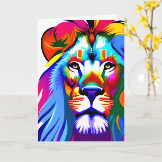 Lion Face Colorful Fantasy Art Karte (Gelbe Blume)