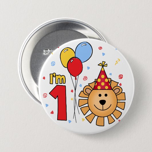 Lion Face First Birthday Button (Vorne & Hinten)