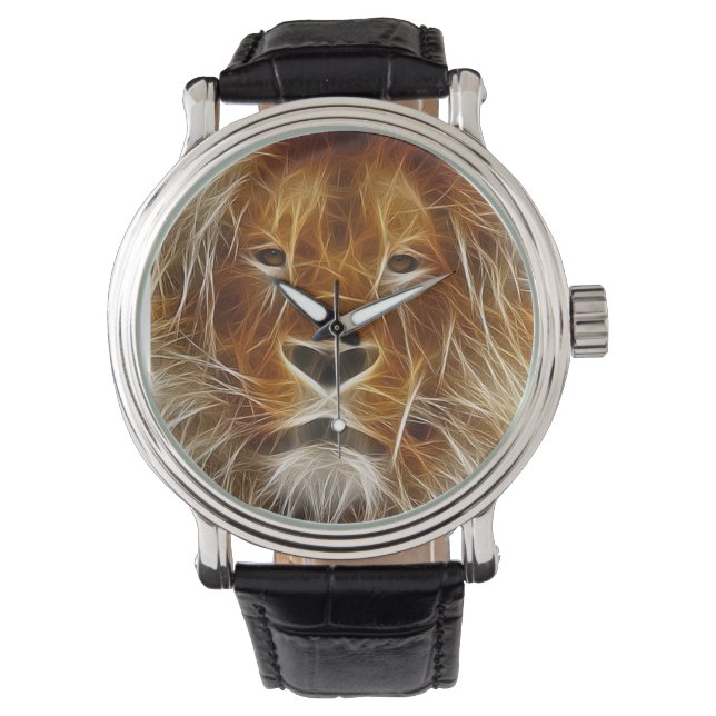 Lion Face Fraktal Art Wildlife Armrist Armbanduhr (Vorderseite)