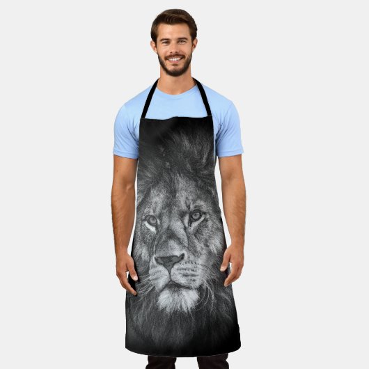 Lion Face Wild Animals Trendy Template Black Schürze (Getragen)