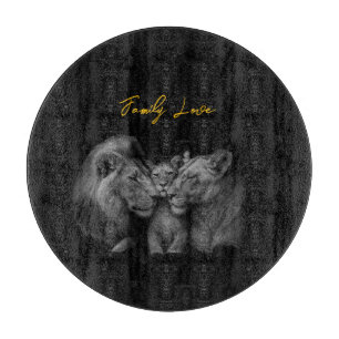 Lion Family Liebe - Schwarz & Weiß Kunst Schneidebrett
