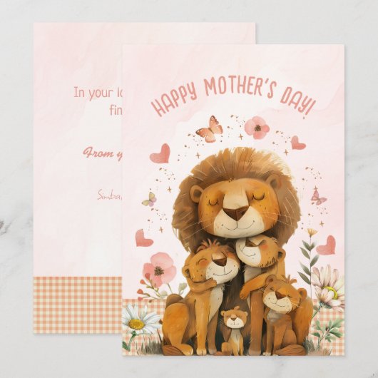 Lion Family Liebe Sie Mama Mütter Tageskarte Einladung (Vorne/Hinten)