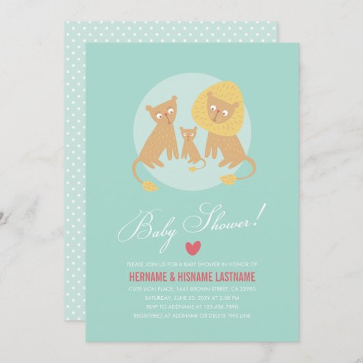 Lion Family Mint Couples Kinderdusche lädt zur Run Einladung (Vorne/Hinten)