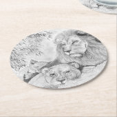 Lion Family Runder Pappuntersetzer (Angewinkelt)