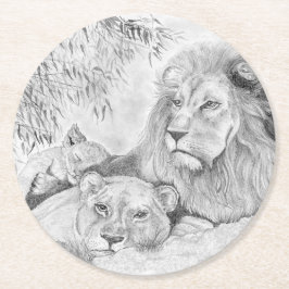 Lion Family Runder Pappuntersetzer