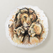 Lion Family Rundes Kissen (Vorderseite)