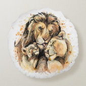 Lion Family Rundes Kissen (Rückseite)