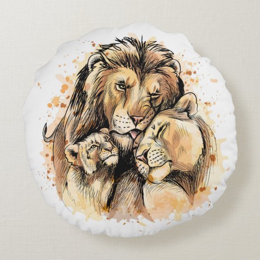 Lion Family Rundes Kissen (Rückseite)