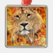 Lion Fire Digital Art Silbernes Ornament (Vorne)