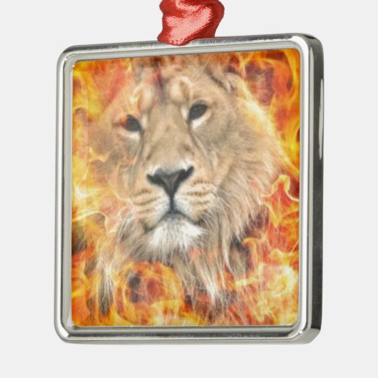Lion Fire Digital Art Silbernes Ornament (Links)