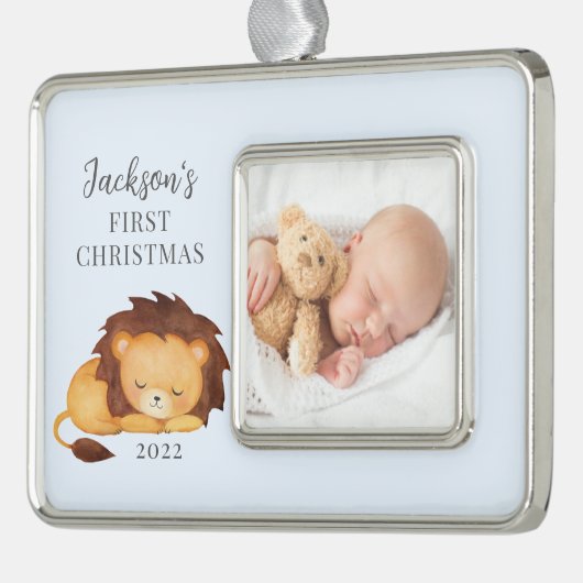 Lion First Christmas Foto Rahmen-Ornament Silber (Links)
